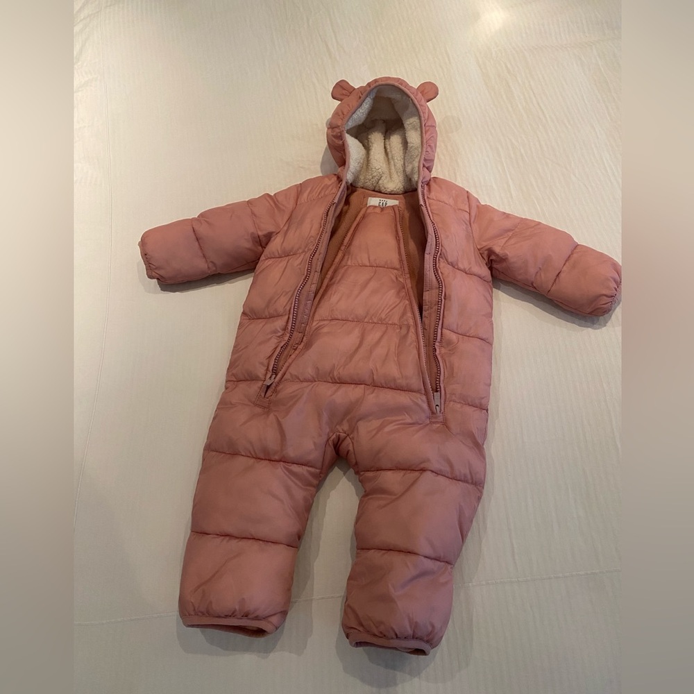 Toddler pink snowsuit 6-12 months